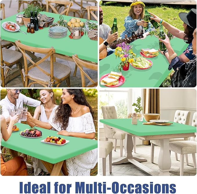 Spandex 8 Foot Rectangle Table Cloth 6 Pack, Elastic Fitted Tablecloths for Picnic, Stretch Washable Patio Table Cover for Outdoor, Camping, Banquet and Parties (Bright Green, 30"x96")