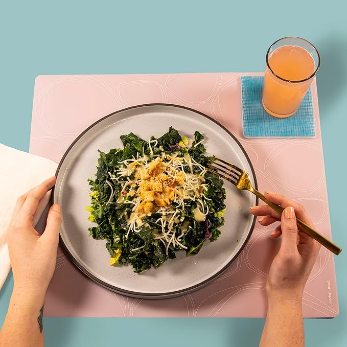 modern-twist 14 x 16 Silicone Placemat, BPA, PVC-Free Table Mat, Dishwasher Safe, Pebbles Print in Blush, Pack of 1