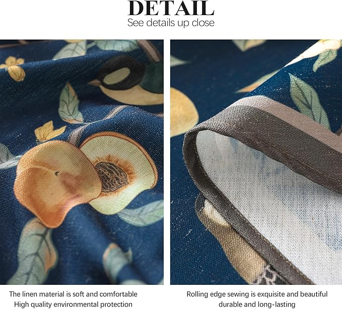 Linen Table Cloth Rectangle,Wrinkle Resistant French Blue Tablecloth Print with Froal,Decor Stitch Table Cloth for Thanksgiving,Dining Room,Home,Kitchen 55" × 87"-DeweyA Blue