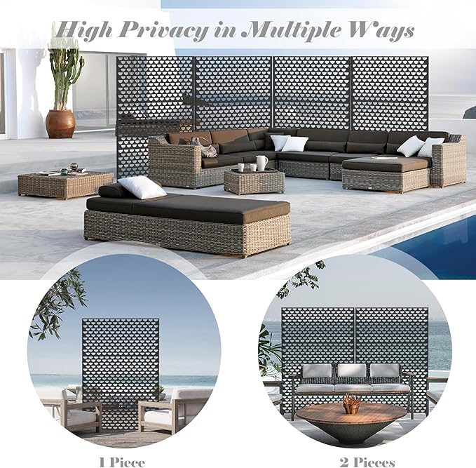 Domi Metal Privacy Screens and Panels with Free Standing, Freestanding Outdoor Indoor Privacy Screen, Decorative Privacy Screen for Balcony Patio Garden, Semi-Circular Shape