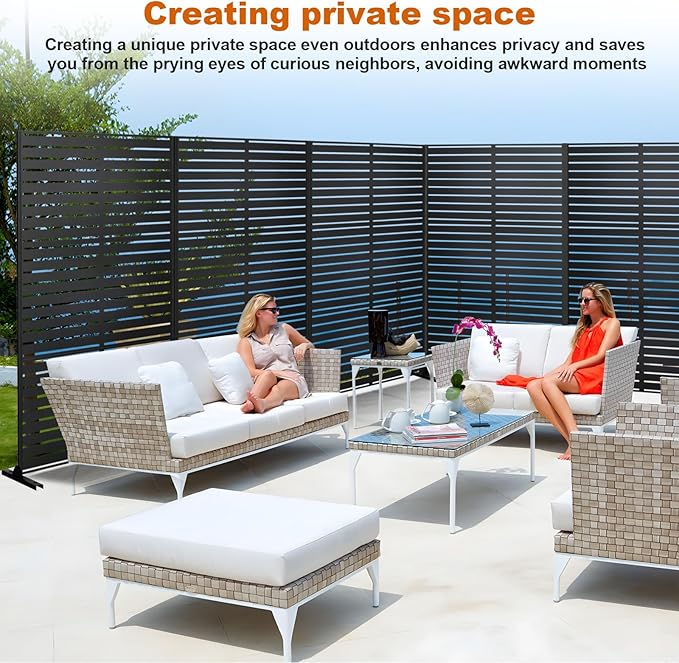 72" H×47" W Metal Privacy Screen, Outdoor Indoor Privacy Screens with Stand Panels, Free Standing Decorative Privacy Screen for Patio