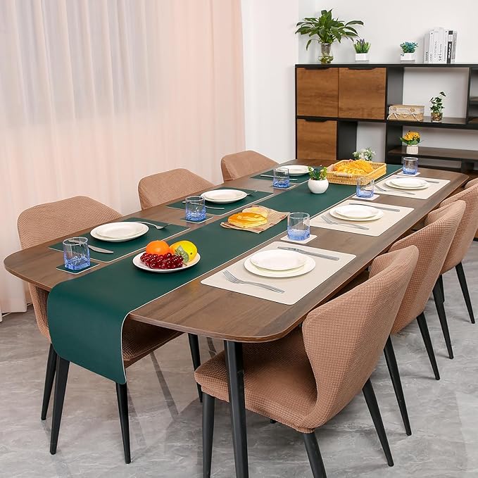 Myir JUN Table Runner Double Sided Vinyl Runner Table 94 Inch Long Runner for Table Washable Waterproof Non-Slip for Home Decorations Beige Green,12 x 94 inch