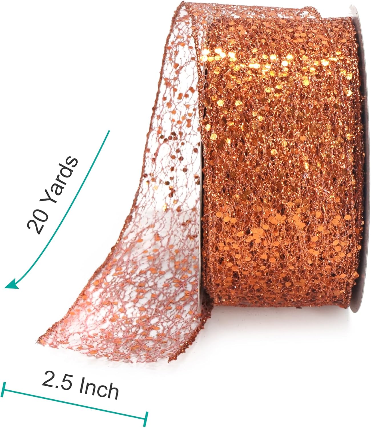 CT CRAFT LLC Sparkling Glitter Mesh Wired Ribbon 2.5" x 20 Yards Bronze Orange for Christmas Home Decor Bow Gift Wrapping DIY Crafts Wreath