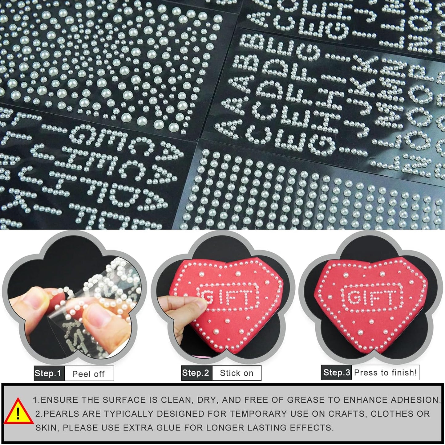 570 Pcs Pearl Stickers Craft Pearls, Self Adhesive Small Alphabet Letter Stickers for Grad Caps, Crafts, Stick On Pearls for Scrapbook, Crafting, Hair Face Makeup