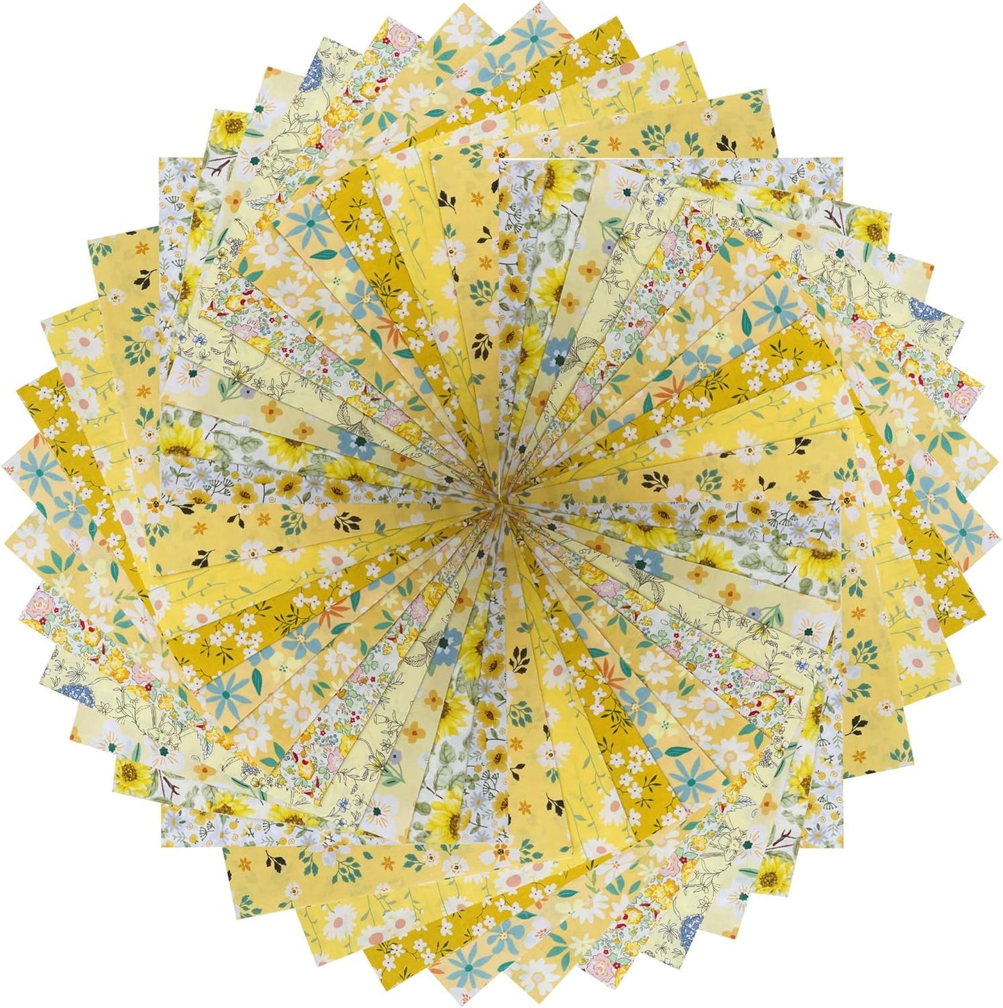 HANPATQUI 50PCS 8 x 8 inch Yellow Printed 100% Cotton Fat Quarters Fabric for Sewing and Quilting Bundles Precut Fabric Square for DIY Craft Patchwork