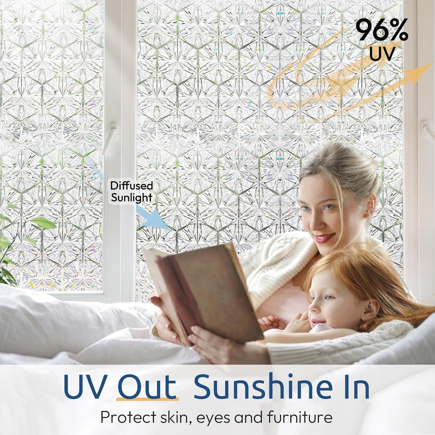 rabbitgoo Window Privacy Film Stained Glass Window Film, Decorative Stickers Removable UV Sun Blocking Clings Door Coverings, Diamond Pattern,17.5 x 78.7 Inches