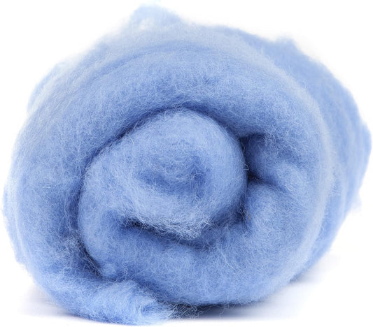 Desert Breeze Distributing Maori Wool Carded Batting, 100% Natural New Zealand Wool Made by DHG in Italy for Needle Felting, 3.5 OZ, 27 Micron, Color Cornflower Blue