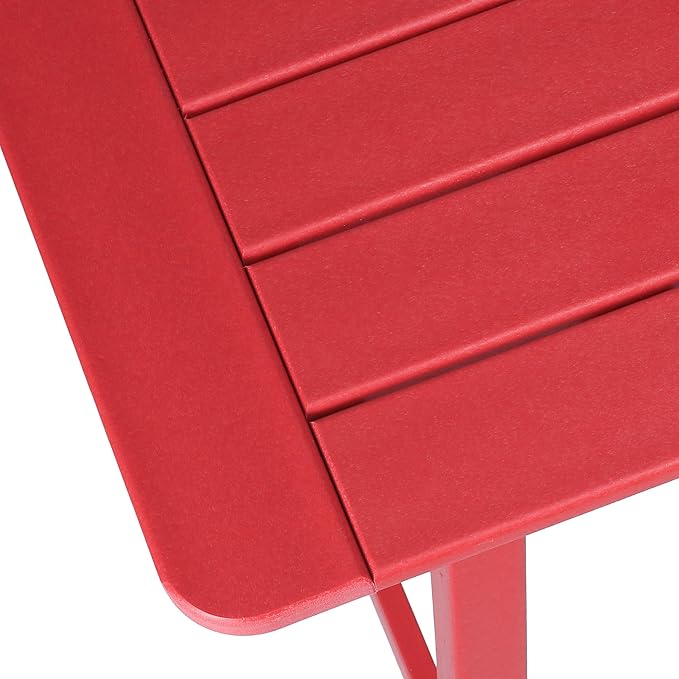 Costaelm Outdoor Bar Table, 37" Counter Height Square Patio Cocktail Bar Table with Umbrella Hole, Patio Bistro Dining Pub Table for Front Porch Deck Backyard Garden, Red
