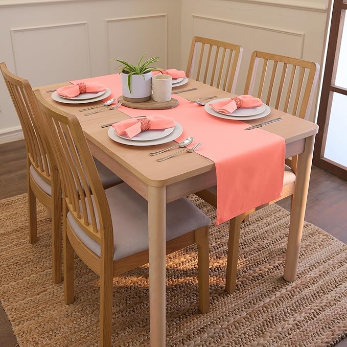 Encasa XO Table Runner 13"x104" Long | Cotton Canvas Fabric | Coral Solid Color | Machine Washable & Durable