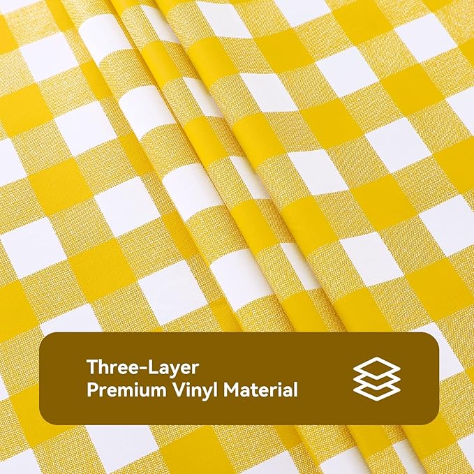 Romanstile Rectangle Vinyl Tablecloth, 100% Waterproof Buffalo Gingham Plastic Table Cloth, Heavy Duty Wipeable Checkered Table Covers for Outdoor, Camping, Picnic, Patio - 54 x 120, Yellow and White