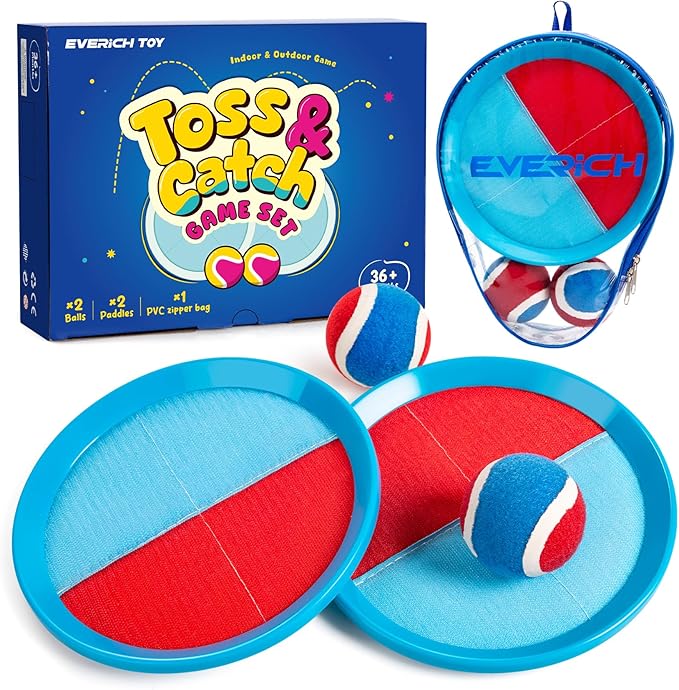 EVERICH TOY Upgraded Toss and Catch Ball Game Set, Kids Toy Stocking Stuffers for Boys Girls Ages 3-12, Includes 2 Paddles 2 Sticky Balls, Water-Resistant Indoor Outdoor Toy for Beach Pool Yard