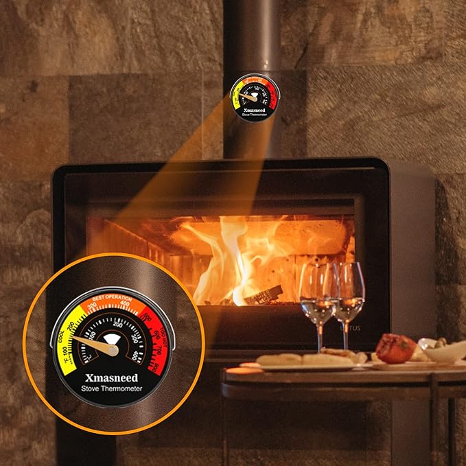 Wood Stove Thermometer Magnetic, 3PCS, Stove Top Thermometer for Wood Burning, Gas, Pellet Stove, Avoiding Fireplace Fan Damaged by Overheat