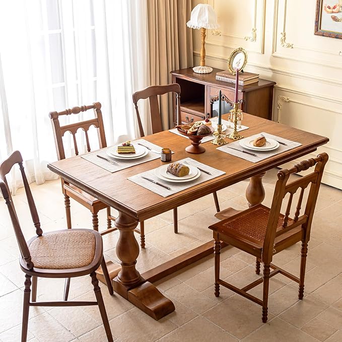 KXN Placemats Set of 4, Dual-Layer Thickened Faux Linen Table Mats, Heat Resistant & Wrinkle-Free, Machine Washable Cloth Place Mats for Kitchen Dining Indoor Outdoor (Cream)