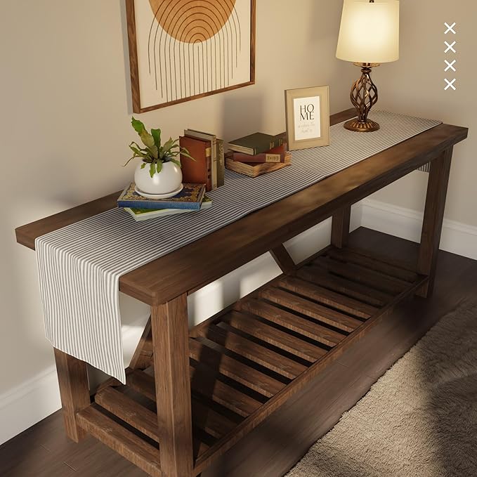 Encasa XO Cotton Dining Table Runner | Ticking Black | Size 13x72 in - Machine Washable & Durable