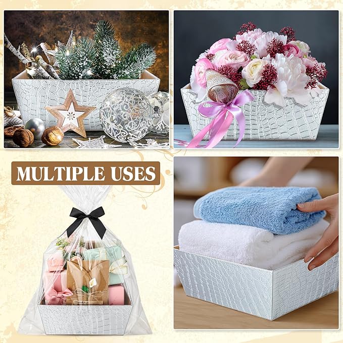 Wonderjune 20 Pcs Valentines Day Gift Baskets Empty To Fill Baskets For Gifts Empty With Gift Bag Bow Valentines Gifts Storage Basket Bulk for Wedding Party Wrapping(Silver)
