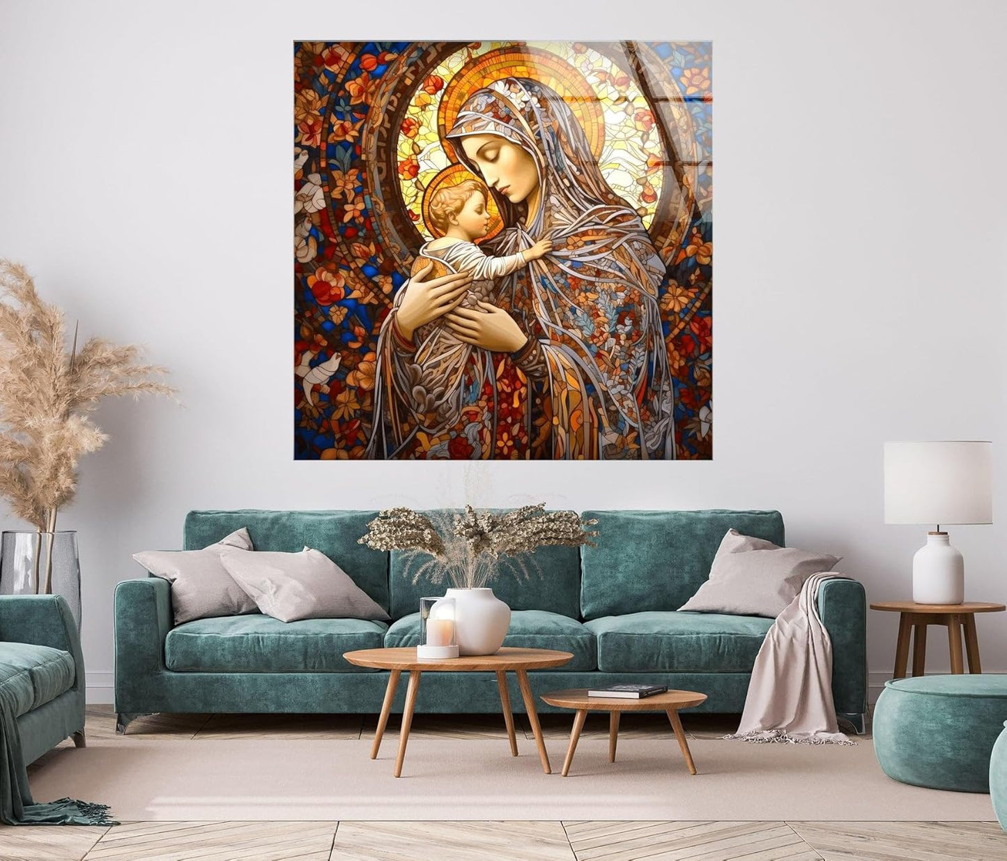 My Photostation.com Round 31,5'' Jesus and Virgin Mary Glass Wall Art Tempered Glass Printing Wall Decor Large Wall Art Wall Hangings
