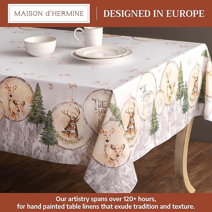 Maison d' Hermine Table Cloth Square Table 100% Cotton 60 x 60 Inches Fall Tablecloth Reusable Everyday Use for Thanksgiving Christmas Decorations Dining Farmhouse Party (Mountain Life)
