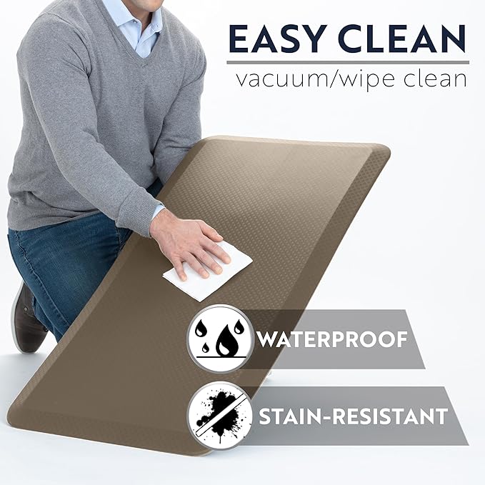 KANGAROO Thick Ergonomic Anti Fatigue Mats for Kitchen Floor, 39x20, Cushioned Standing Office Desk Mat, Waterproof Scratch Resistant Topside, Supportive All Day Comfort Padded Foam Rugs, Beige