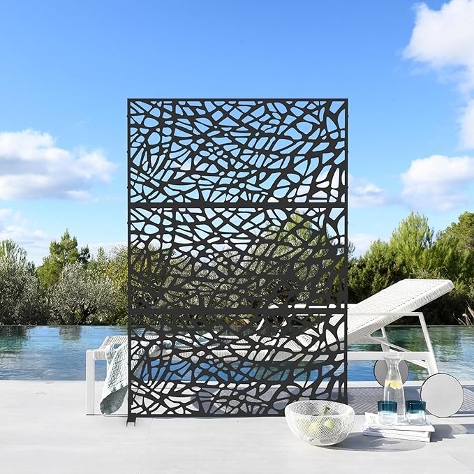 Domi Metal Privacy Screens and Panels with Free Standing, Freestanding Outdoor Indoor Privacy Screen, Decorative Privacy Screen for Balcony Patio Garden, Room Divider, Mesh Shape