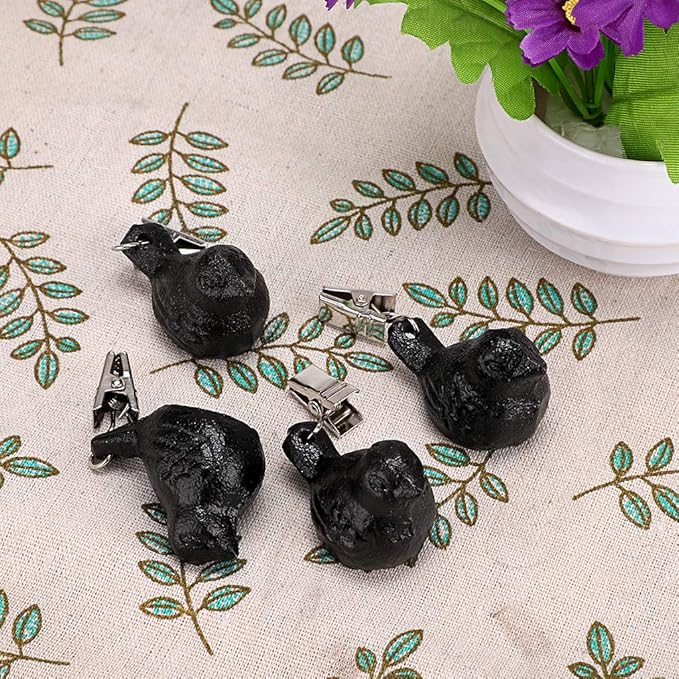 OwnMy Set of 4 Black Tablecloth Weights Clip on, Heavy Duty Pendant Tablecloth Weights Kit with Cast Iron Antique Birds, Flag Weights Clips for Outdoor Garden Party Picnic Tablecloths