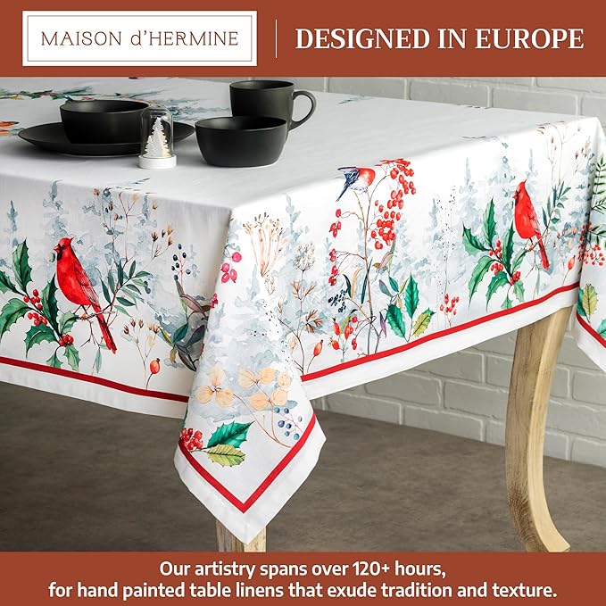 Maison d' Hermine Table Cloth Square Table 100% Cotton 54 x 54 Inches Fall Tablecloth Reusable Everyday Use for Thanksgiving Christmas Decorations Dining Farmhouse Party (Morzine)