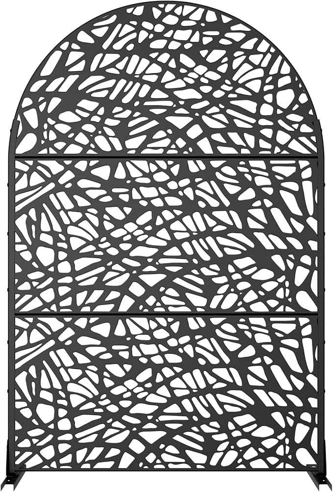 Casaphoria 72" H x 47" W Arched Metal Privacy Screen - Elegant Freestanding Outdoor Screen for Deck, Patio & Balcony - Versatile Decorative Privacy Panels for Home & Garden Use (Black-Net)