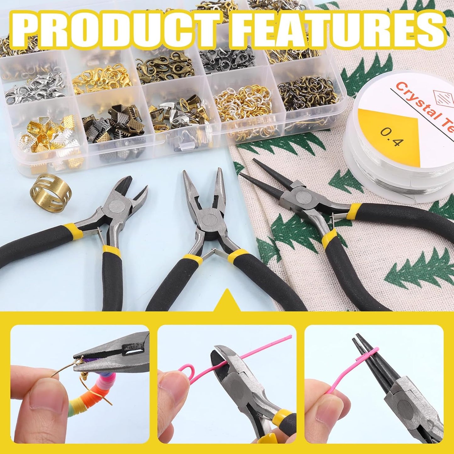 Mardatt 1488Pcs Jewelry Making Supplies Kit - Magnifying Glass, Pliers, Wires, Chain, Jump Ring Opener, Tweezers