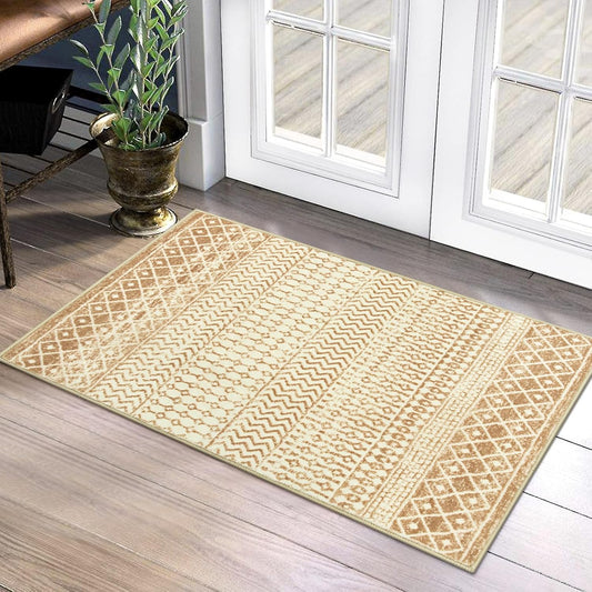 Moroccan Vintage Area Rug, 2x3 Soft Non Slip Indoor Front Door Mat, Low Pile Washable Area Rug Floor Carpet Boho Rugs for Bedroom Kitchen Entrance Bathroom Home Decor