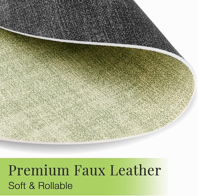 13-Inch Faux Leather Round Placemats Set of 4, Waterproof Anti-Slip Dual Sided Place mats, Heat Resistant Washable Table Mats with Coaster, Suitable for Indoor & Outdoor (4, Black Light Green)