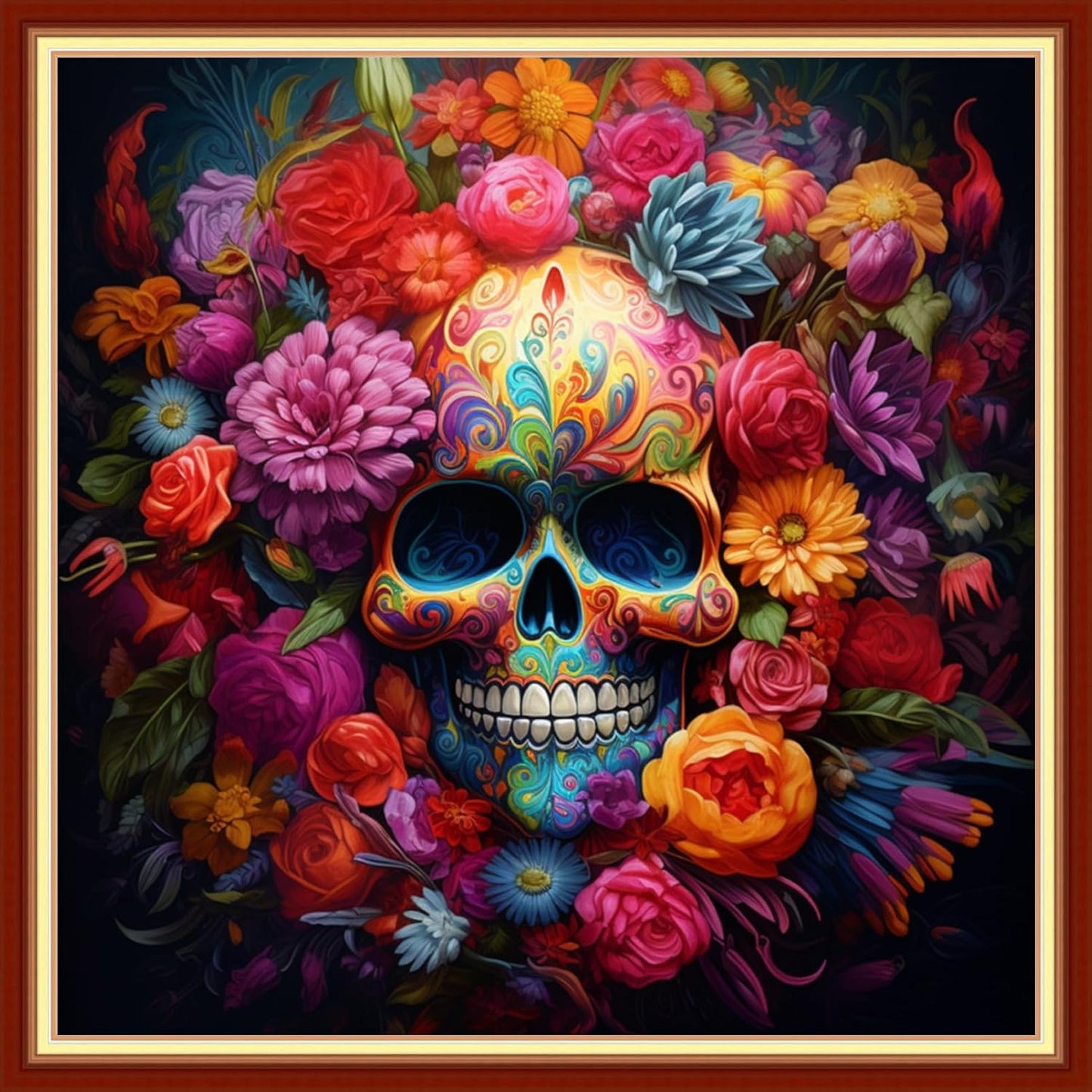 Redxing Stamped Cross Stitch Kits Full Range of Embroidery Starter Kits- Needlepoint Counted Cross Stitch Kits for Beginner Adults 11CT Printed Embroidery Kit-Skeleton Flower 18x18 inch