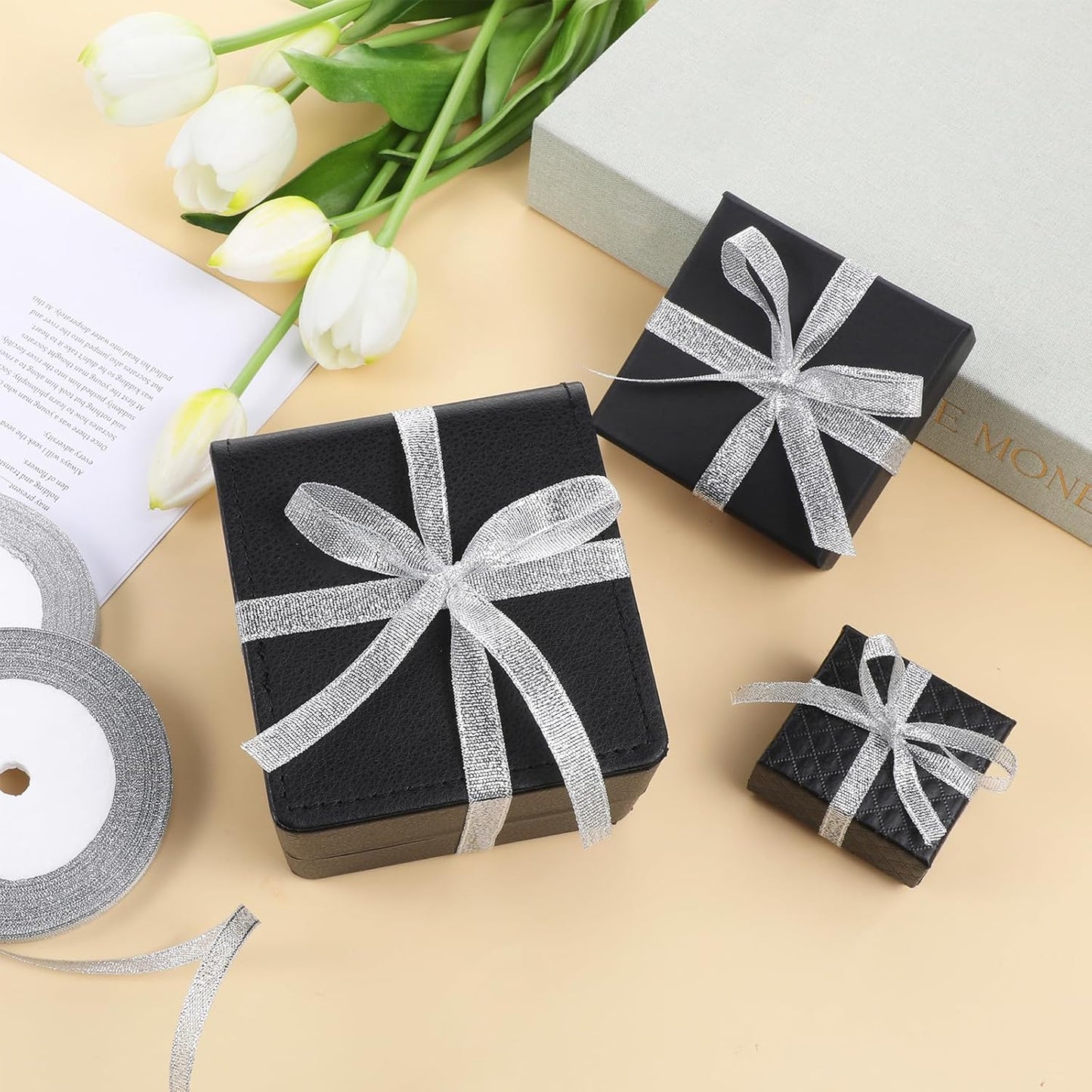 3/8 Inch Silver Glitter Ribbon 50yard (2rolls) Sparkly Metallic Fabric Ribbons Silver Organza Shimmer Sheer Ribbon for Gifts DIY Party Wrapping Wedding Decoration and Crafts