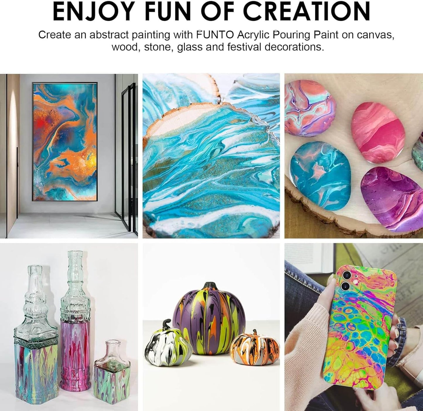 Funto Acrylic Pouring Paint Set, 36 Bottles, with Silicone Oil, High Flow, Pre-Mixed, Art Supplies for Pouring on Canvas, Glass, Wood, Tile, Rocks