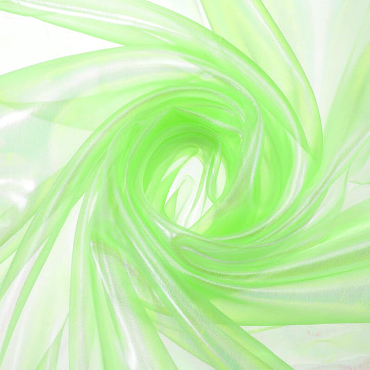 MECCANIXITY Iridescent Sheer Organza Fabric, 2 Yards x 59 Inches Solid Laser Holographic Shiny Fabric Organza Cloth for Wedding, Curtains, Costume, Photo Background, Fluorescent Green