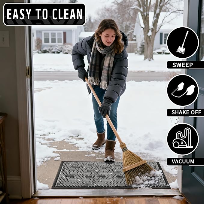 Yimobra Large Door Mat 47x24, All-Weather Waterproof Outdoor Mats for Front Door, Non Slip Rubber Doormat for Patio Proch Outside Entryway Indoor, Gray