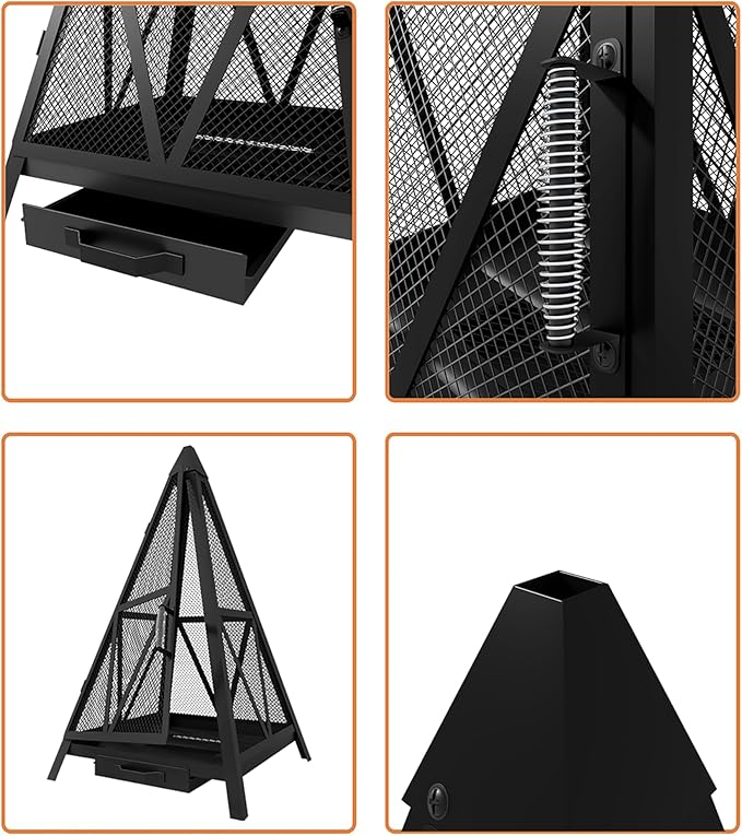 Kingson Pyramid Fire Pit, Heavy-Duty Steel Smokeless Wood Burning Fire Bowl for Outdoor Patio Garden Backyard, Bohemian & Meditation Decor