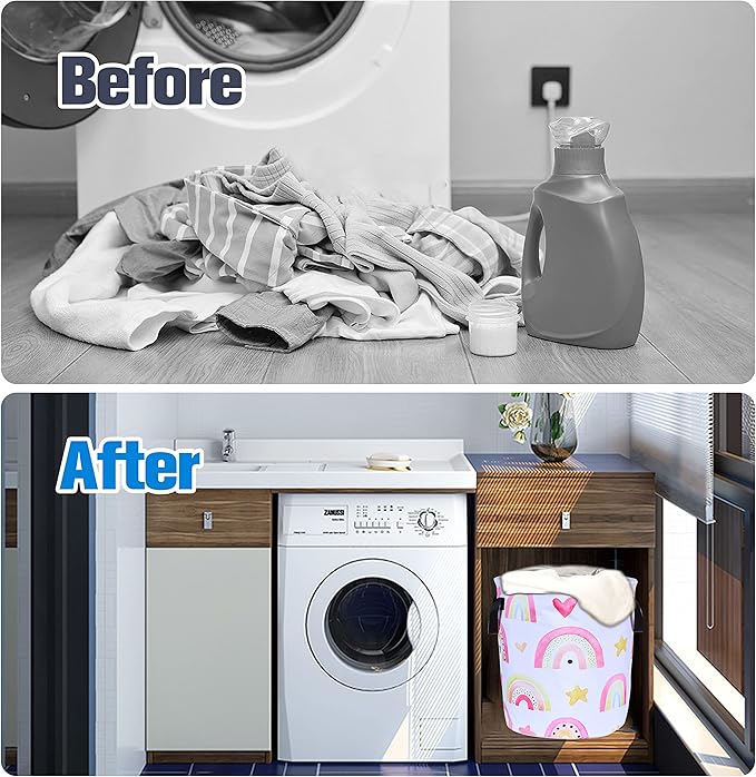 Colorful Rainbow Stars Laundry Basket Foldable Oxford Cloth Funny Tote Bag Laundry Hamper Clothes Storage Bucket Organizer For Bathroom/Laundry Storage/Bedroom 17.7x13.7 Inch