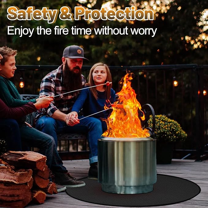 Apipi 47'' Fire Pit Mat Compatible with Solo Stove Bonfire - Fireproof Grill Mat Deck Patio Protector, 3-Layer Reusable Easy to Clean Round BBQ Mat for Outdoor Camping Accessories, Black