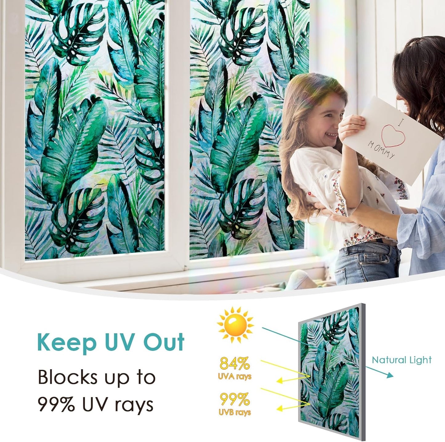 DKTIE Nature Pattern Rainbow Window Film Decorative Stained Glass Window Film Static Cling Films Easy Apply Removable Comes with Tools (U560-rainbow, 17.7" x 78.7")