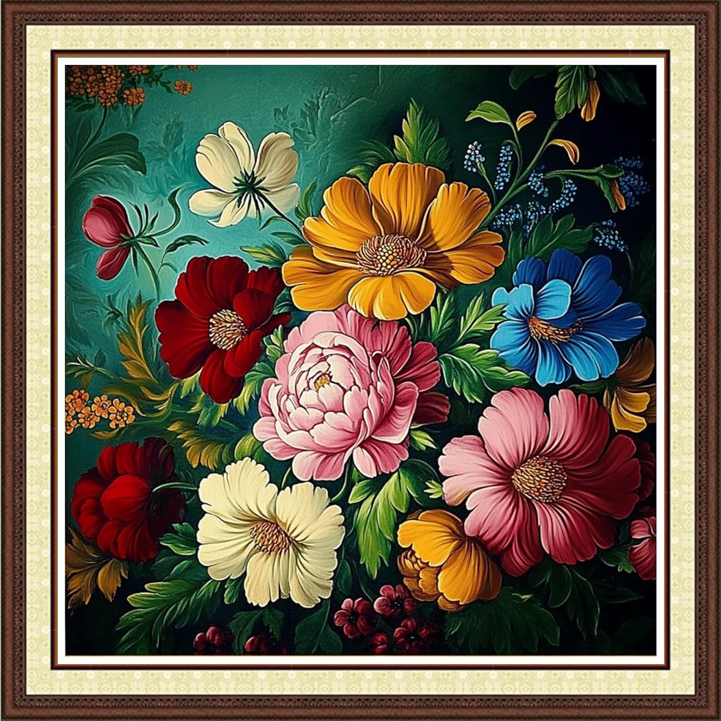 Findvoor Counted Cross Stitch Kits for Adults Full Range of Cross Stitching Embroidery Unprinted Pattern for Beginners, 11CT Needlepoint Kit Patterns Embroidery Kits-Colorful Flowers 18x18 inch