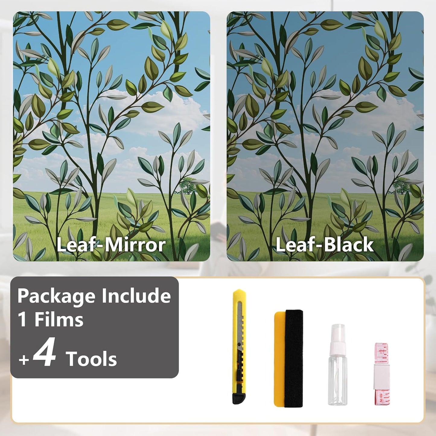 NINETREX One Way Window Privacy Film, Daytime Privacy Static Cling Sun Blocking Anti UV Reflective Window Tint for Home and Office 35.4 x 78.7 inches, Silver Leaf