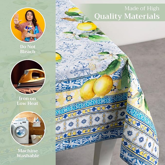 Maison d' Hermine Table Cloth Rectangle Table 100% Cotton 70 x 120 Inches Tablecloth Reusable Decorative Everyday Use for Dining Room, Farmhouse, Home, Party, Festive & Wedding Spring Summer - Citrus