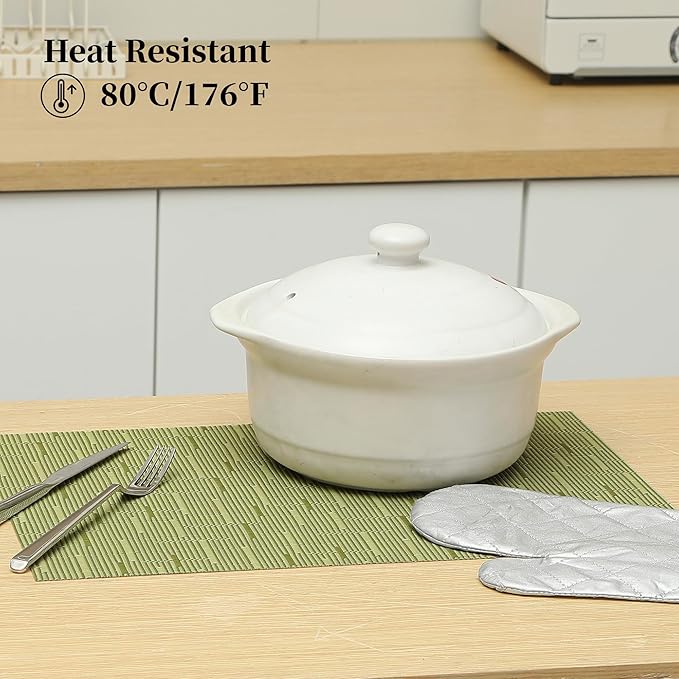 Leetaltree Pea Green Placemats Set of 12 - Heat Resistant Non-Slip Place mats for Dining Table, Washable Durable PVC Vinyl Woven Table Mats（Pea Green, 12）