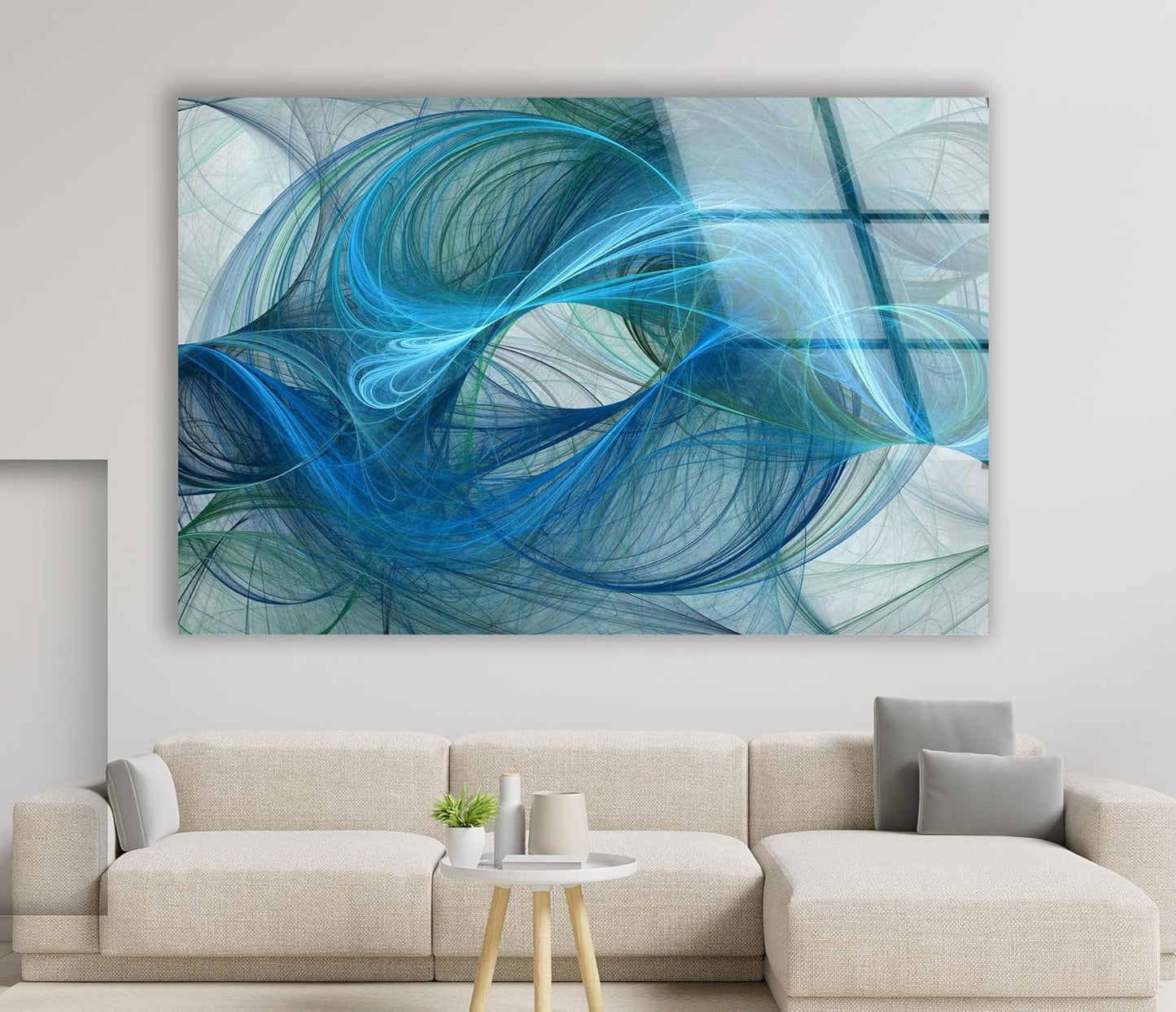 My Photostation.com 48Wx32H'' Blue Energy Abstract Wall Art – Fluid Motion Glass PrintTempered Glass Printing Wall Decor Large Wall Art Wall Hangings