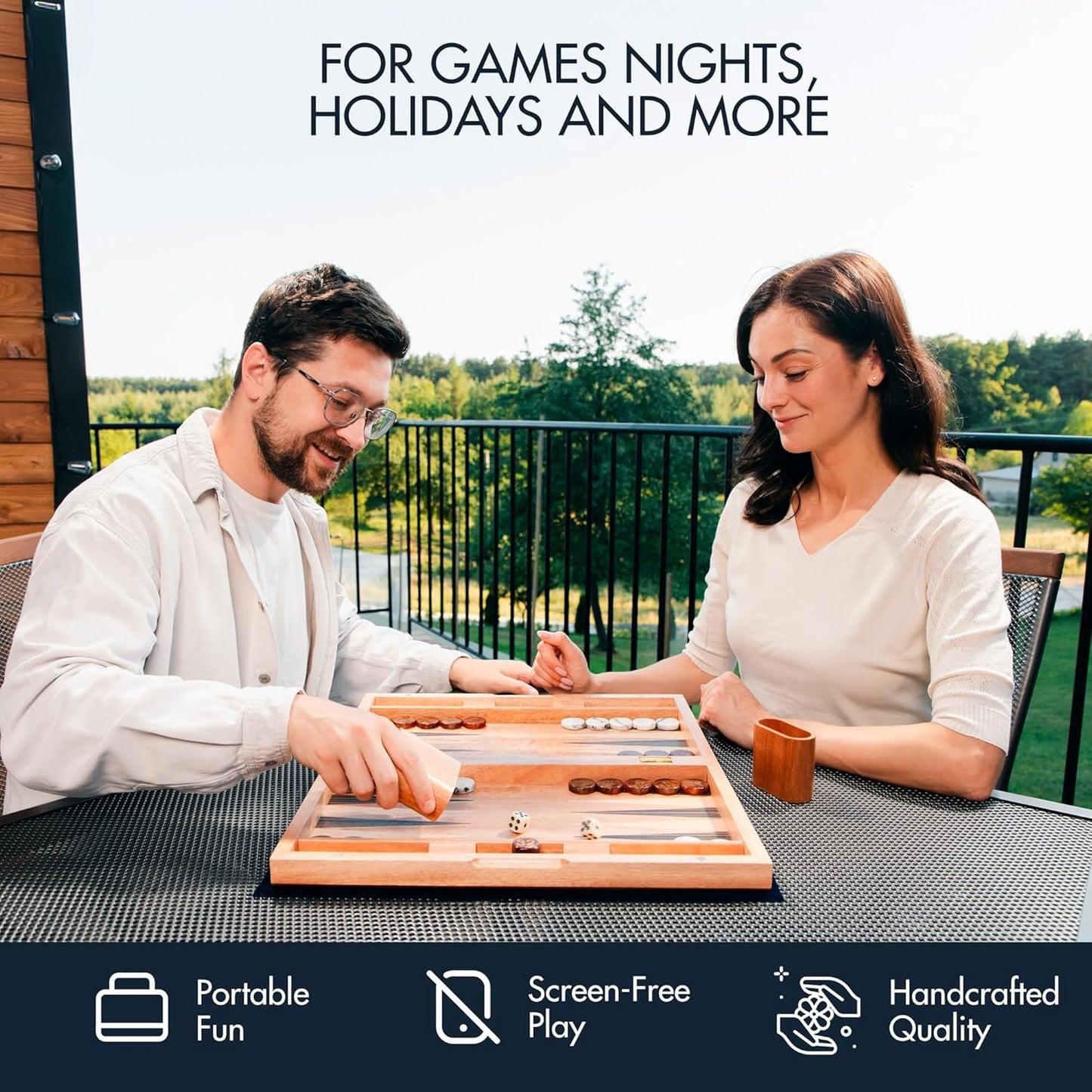 17 Inch Chess Checkers Backgammon Set for adults, Wooden chess set combo, portable folding two sided board multi game design, maple walnut inlay with large weighted pieces, acrylic checkers