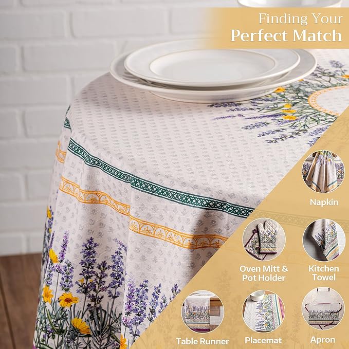 Maison d' Hermine Table Cloth Round Table 100% Cotton 63 Inches Tablecloth Reusable Decorative Everyday Use for Dining Room, Farmhouse, Home, Party, Festive & Wedding Spring Summer - Fanny Lavender