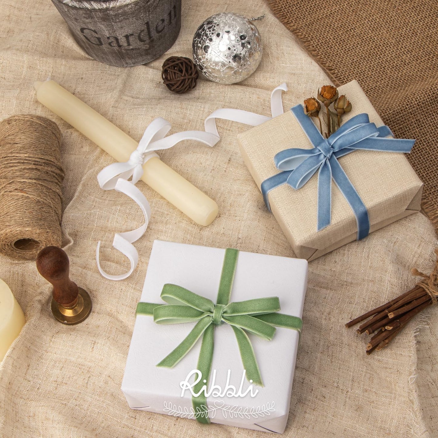 Ribbli Dusty Blue Velvet Ribbon 3/8 Inches Continuous10 Yard Spool Blue Christmas Ribbon for Gift Wrapping Crafts Home Decor