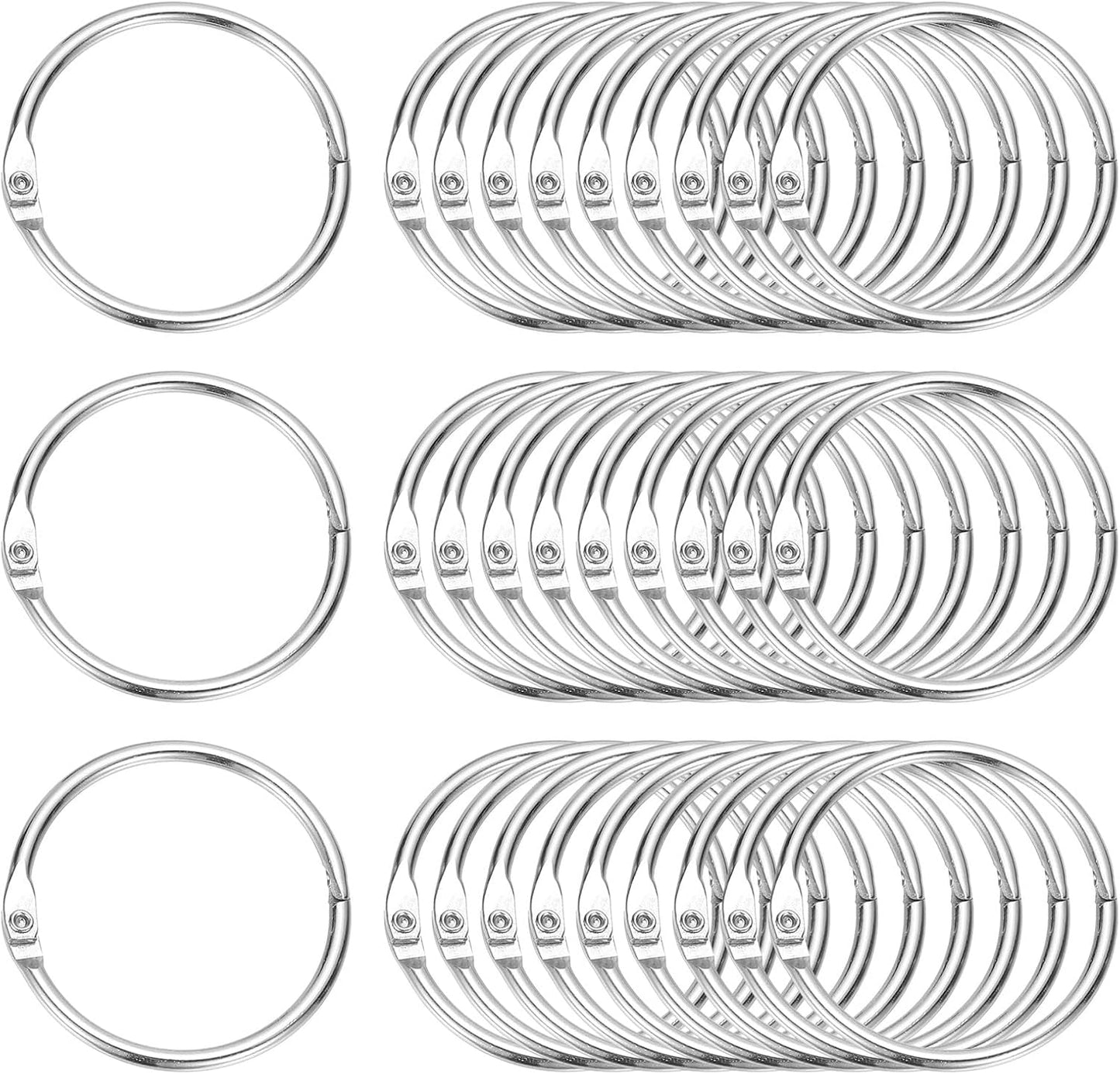 PATIKIL 1.5" x 1.8" Loose Leaf Binder Rings, 30 Pcs Metal Book Rings Nickel Keychain Ring for Paper Index Cards Flash Card Notebook Rings Office Home Book Binder, Silver Tone