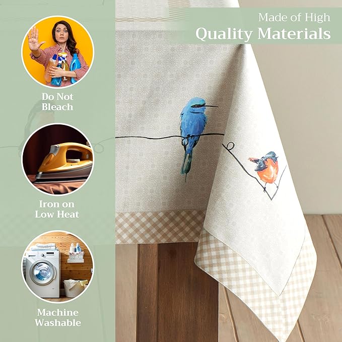 Maison d'Hermine Table Cloth Rectangle Table 100% Cotton 60 x 108 Inches Tablecloth Reusable Decorative for Dining Room, Farmhouse, Home, Party, Festive & Wedding Spring Summer - Birdies on Wire