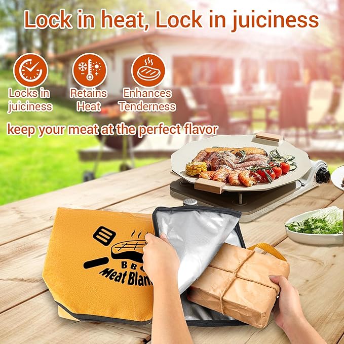 Ultimate Insulated Meat Vault | 15" Large BBQ Resting Blanket for Brisket, Pork, Turkey | 5-Layer Heat Retention Technology, Leak-Proof, Wide Mouth Design