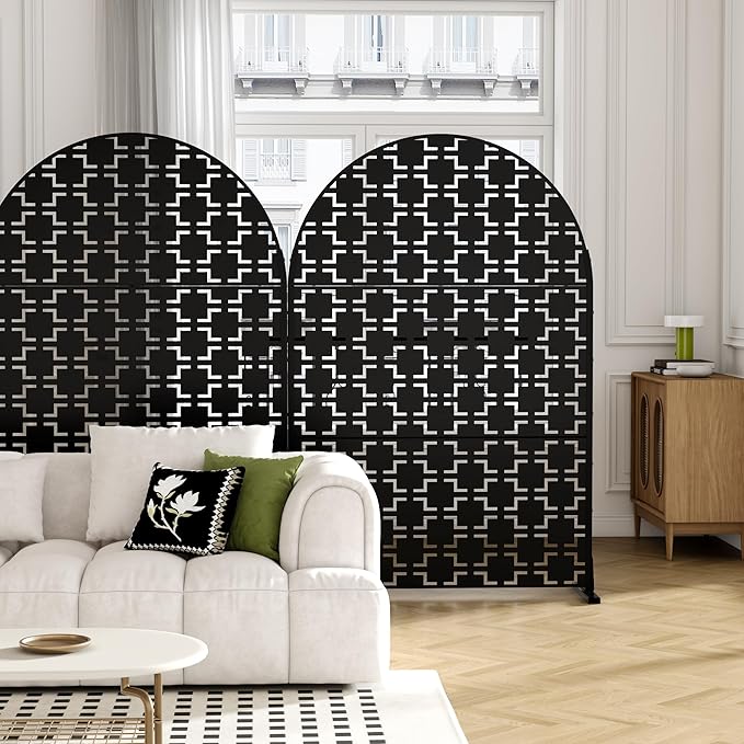 Casaphoria 72" H x 47" W Arched Metal Privacy Screen - Elegant Freestanding Outdoor Screen for Deck, Patio & Balcony - Versatile Decorative Privacy Panels for Home & Garden Use (Black-Square)